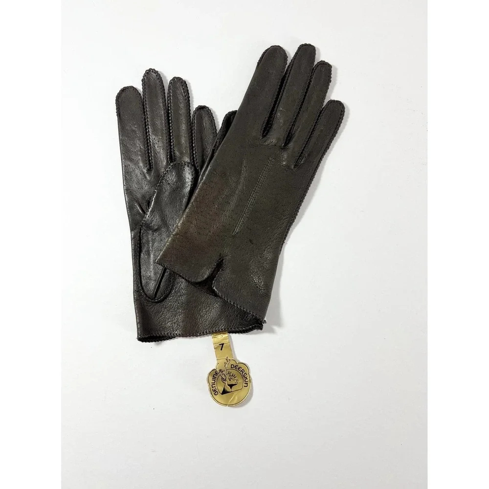 Deerskin leather gloves New with tags old‎ stock vintage dark brown size 7 small